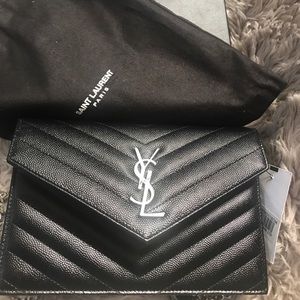 YSL NWT QUILTED CALFSKIN LEATHER WALLET ON A CHAIN